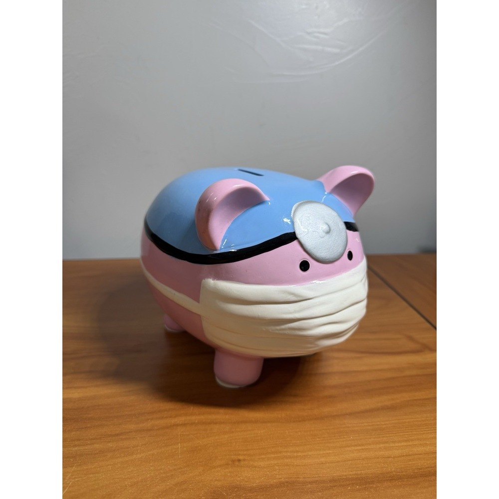 Room Essentials Nurse Doctor Piggy Bank Ceramic Mask Surgeon 2011 Rare HTF